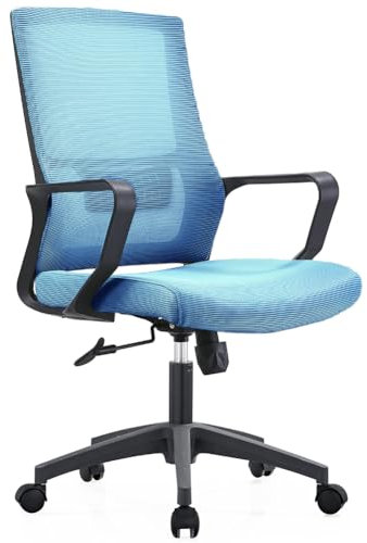 Shally Dogan Ergonomischer Drehstuhl mit Lendenwirbelstütze, Schreibtischstuhl, Arbeitszimmerstuhl, höhenverstellbar, stabile Schwarze Basis, schweißfeste Rückenlehne (blau)