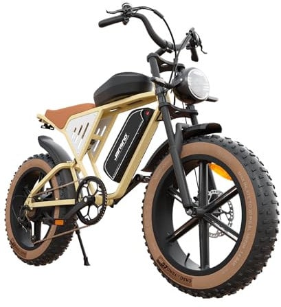 JANSNO Bicicletta Elettrica 20 x 4.0 Fat Tire, 7 Velocità Bici Elettrica, Freni a Disco Meccanici Anteriori e Posteriori, E-Bike per Adulti, Batteria Rimovibile 48V 14Ah/20Ah