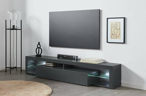 Dmora - Meuble TV Uberto, Base de Meuble TV, Buffet Bas de Salon avec 1 Porte, 100% Made in Italy, 200x40h35 cm, Anthracite
