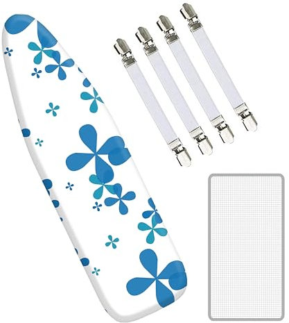 EcoNour Ironing Board Covers 124 x 38 cm Extra Thick 7mm Padding, 100% Cotton Top Covers Easy-Fit for Protecting Ironing Board Cover Complete Set with 4 Strings and Scorch Resistant Padding - Large
