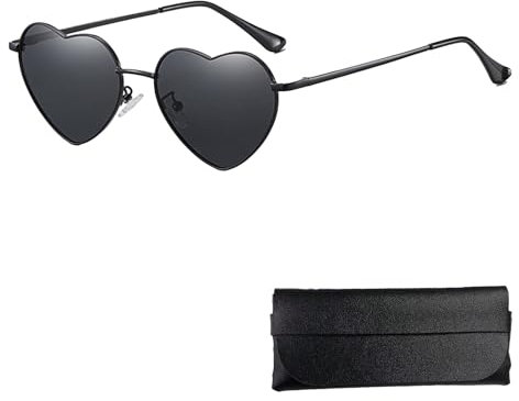 Okaywork Polarisiert Herzform Sonnenbrille Herz Sonnenbrille Sonnenbrille Herz Herzbrille Damen Herren Hippie Brille Vintage Liebe Sonnenbrille für Festival Party Schwarz Rahmen mit UV400