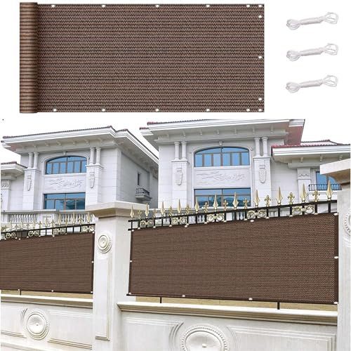 Balkonsichtschutz mit Ösen 100 x 360 cm Wind- Und Uv-Schutz Balcony Cover Sichtschutz mit Ösen, Kabelbinder für Garten Balkon Terrasse, Braun