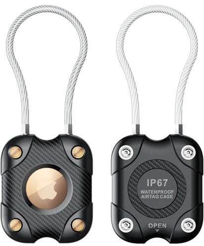 2 Pack Airtag Holder with Wire Cable, Secure Lock AirTag Keyring,IPX7 Waterproof,360°Hard Protective Air Tag. Keyring Holder for Apple Air tag for Key Chain,Key Ring,Car,Luggage