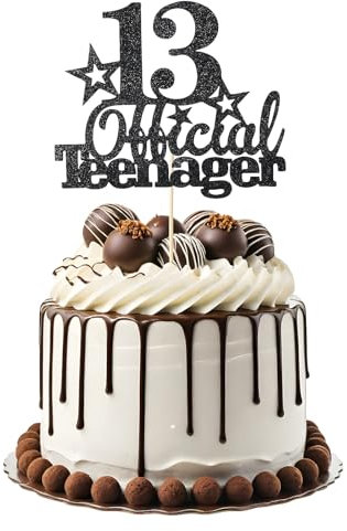 Tyqour 13.Geburtstag Tortendeko Schwarz Official Teenager 13th Birthday Cupcake Toppers 13 Happy Birthday Kuchen Deko, Glitter Für 13. Geburtstag Kuchendeko Dekoration Mädchen Jungen