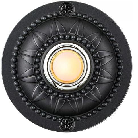 EpheyFIF Doorbell Push Button, Round Metal Black Wired Lighted Up LED Doorbell Button, For Home Front Door