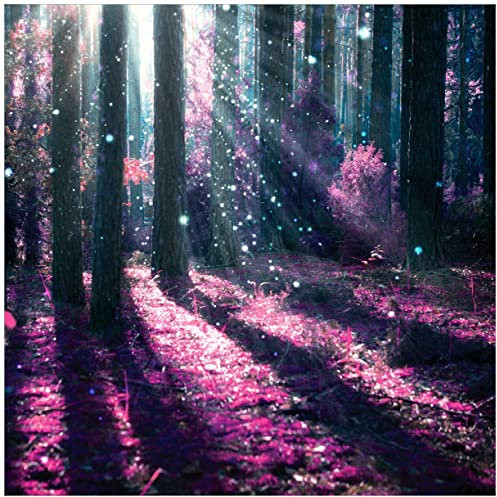 Wallario Glasbild Fantasie im Wald - Pinke Blumen in der Sonne - 55 x 55 cm Wandbilder Glas in Premium-Qualität: Brillante Farben, freischwebende Optik