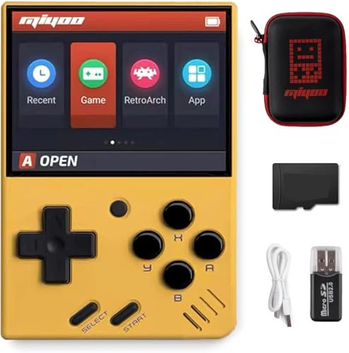 Whatsko MiyooMini V4 Console de Jeux Portable,Console Retro Linux System 2.8 Pouces IPS Screen 2000mAh,Miyoo-Mini 64GB avec 10000+ Jeux Handheld Game Console(Jaune)