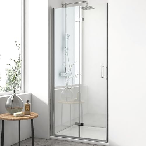 EMKE Duschtür 80x195cm Falttür Dusche, Duschabtrennung Faltbar Duschwand Pendeltür Nischentür Duschtüren Duschtrennwand Glas 6mm Sicherheitsglas Glastür