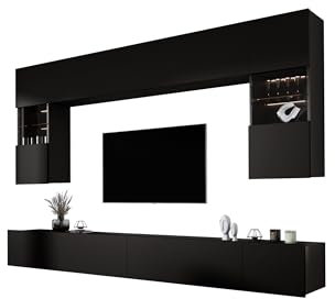 3E 3xE living.com Wohnwand, Farbe: Schwarz, Frontmaterial: MDF-Platte, Möbelmaße: Breite: 300 cm