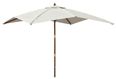 Higsose Avec mât en bois et parasol de terrasse à 8 baleines, Blanc.