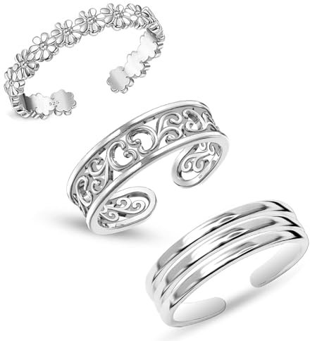 LeCalla Ensemble de bagues d'orteil minimalistes en argent sterling 925 pour femme, Argent, Aucune pierre précieuse