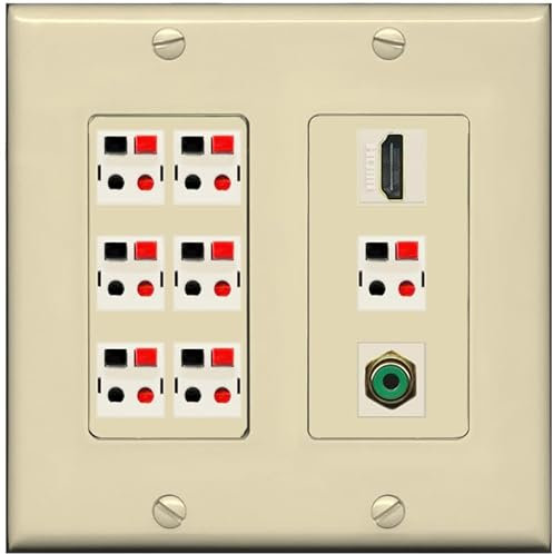 RiteAV 7.1 Surround Sound 7 Speaker Piastra da parete con 1 porta HDMI RCA - 2 bande [Avorio/Avorio]