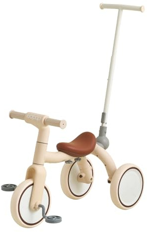 Kidpop 4-in-1 Grow-With-Me Pony Trike for Toddlers, Convertible Balance Bike ，Tricycle， Push Trike ， Scooter, Adjustable Handle, EVA Wheels, Gift for Kids Ages 1-4(Beige)