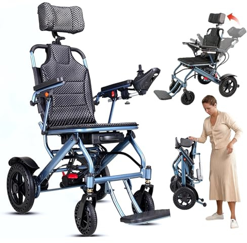 ZQHQKJ Faltbarer Elektrorollstuhl für Erwachsene mit Liegefunktion, Leichtgewicht E-Rollstuhl, Dualmotor-Antrieb, 150kg Traglast, Abnehmbarer Akku & Höhenverstellbare Armlehnen,10A