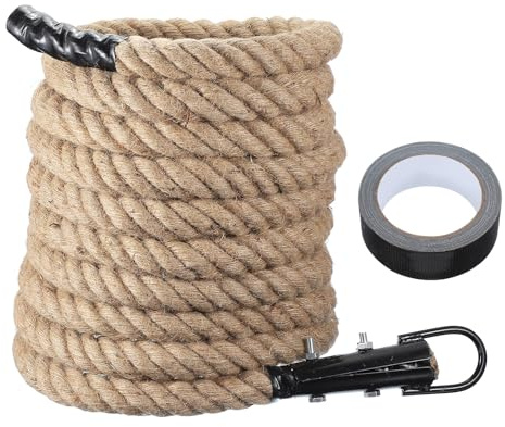 sourcing map Corda da combattimento in iuta, 7,9 m x 3,8 cm, per fitness, palestra, arrampicata, con gancio in metallo nero, corde da allenamento per allenamento della forza, allenamento a casa, sport