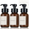 Lot de 3 distributeurs de savon en verre - 250 ml - Distributeur de savon de douche - En acier inoxydable - Avec étiquettes - Pour cuisine, salle de bain, salle de bain - Marron
