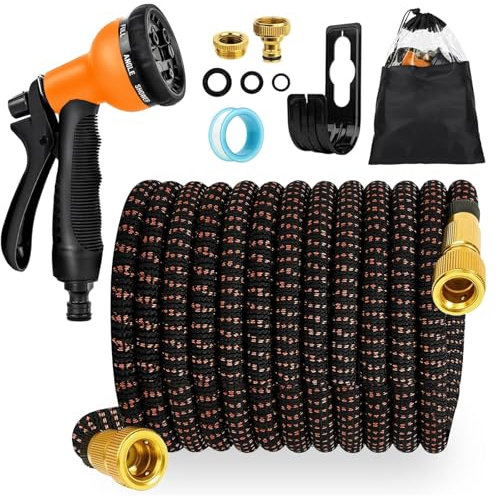 FASCINATDECO Expandable Garden Hose Pipe - 25ft Flexible Hosepipes for Garden with 3/4, 1/2 Solid Brass Fittings, Leakproof Expanding Water Pipe with 8 Modes Function Spray Gun
