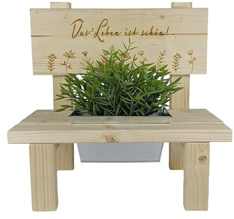 kreativherz - Personalisierte Blumenbank aus Holz (40x20x20cm) - Blumentopf für Innen und überdachte Außenbereiche - Pflanzenständer für Wohnzimmer, Wintergarten, Balkon und Terrasse (mit Gravur)