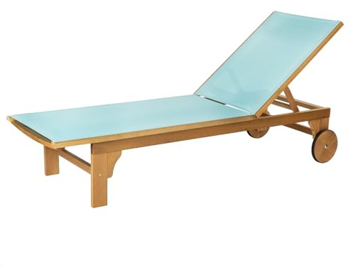 LOLAhome Tumbona Exterior Nina de Madera de Acacia, Turquesa | Reclinable con Ruedas, de 200x65 cm. Diseño y calidad.