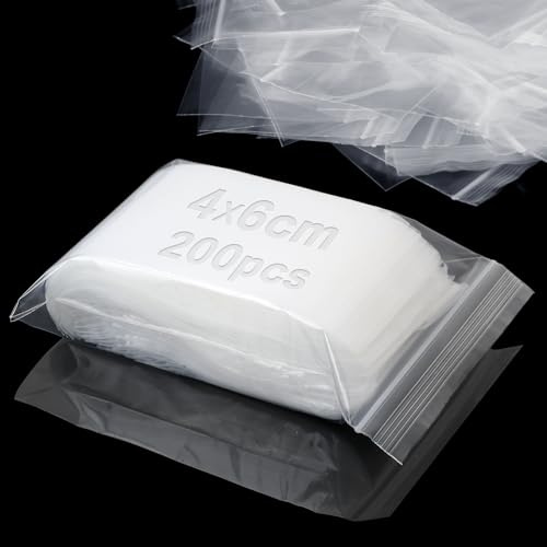 Mbsomnus Small Sealable Plastic Bags 40x60 mm, 200 Pieces Zip Lock Bag Reusable Grip Seal Clear Baggies Polythene Pouches for Jewellery Earrings Cookies Sweets Screws