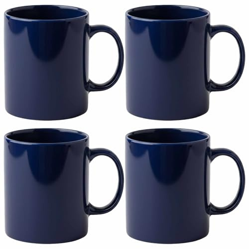 AiXception Ceramic Coffee Mugs, Set of 4, Navy Blue with White Interior, 320 ml, Microwave Safe, Geometric Pattern