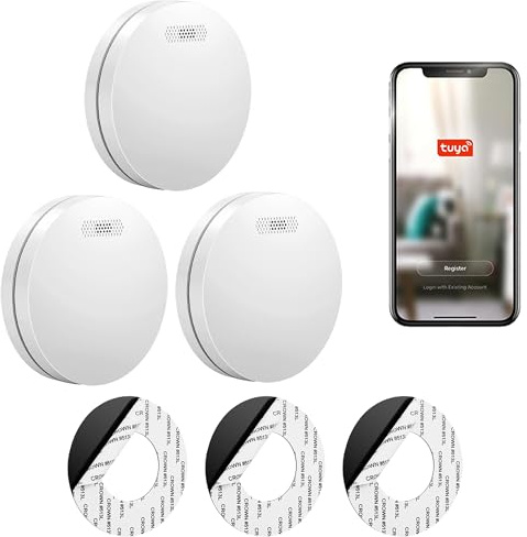 SAVS SM11W Rauchmelder WLAN 3er-Pack – 10 Jahre Batterie – Smart kompatibel mit Tuya App - Extra flaches Design – Kein LED-Licht – Montage ohne Bohren - Feuermelder WiFi