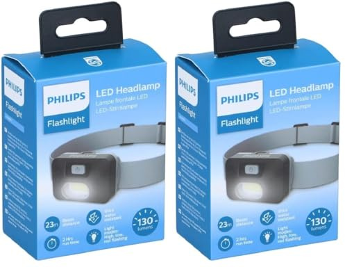 Philips Stirnlampe LED - 130 L - 3 Leuchtmodi - IPX4 - Inkl. 3x AAA-Batterie - Grau (Packung mit 2)