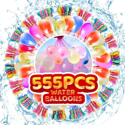 555 Stück Wasserbomben Selbstschließend - 30 Sekunden Schnellfüller | Wasserballons mit 4 Wasserhahn Anschluss-Ideal für Kinder Poolparty & Wasserschlacht im Gartenperfekt für berufstätige Eltern