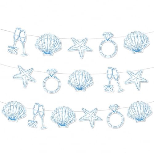 Tourima Bride to Be Girlande Blau Küste, 15 Stück JGA Deko Frauen mit Muschel Seestern Ring Sektgläser, Junggesellinnenabschied Deko, JGA Accessoires Frauen für Bachelorette Party Hochzeit Deko