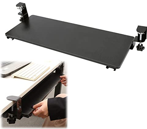 Adjustable Under-Desk Keyboard Tray with Clamp – Smooth Sliding Walnut h Keyboard Holder 30x10 inches (750x250mm) for Worpace Optimizat