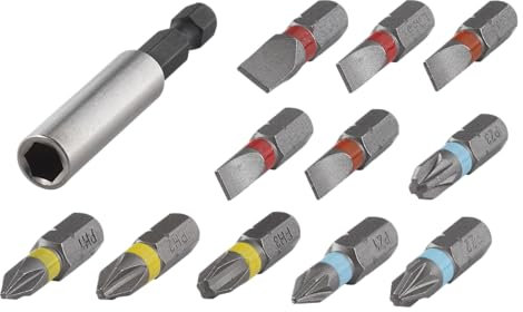 wolfcraft 2445000 Bit-Satz Schlitz/Kreuzschlitz (PH/PZ), 12-tlg. - 11 Solid-Bits in verschiedenen Größen, inkl. Bithalter - Sechskant-¼-Antrieb