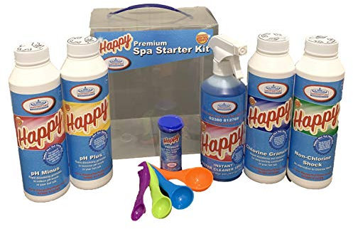 Happy Hot Tubs Deluxe Chlorine Chemical Starter Kit for Swimming Pool Tub Spas Inc Granules PH Filter Cleaner Test Strips Non Chlorine Shock