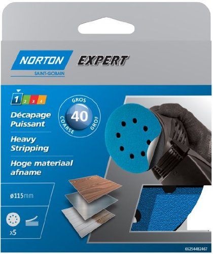 Norton - Dischi Pex, 8 fori, autofissanti, ⌀ 115 mm, grana 40 (Confezione da 5)