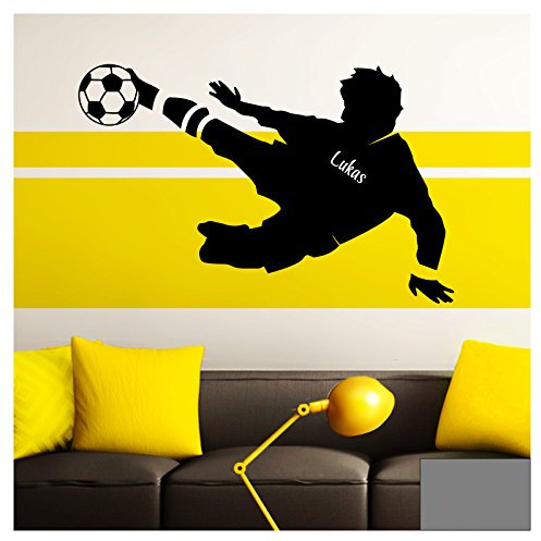 Grandora Wandtattoo Fußballspieler Wunschname I Mittelgrau (BxH) 58 x 37 cm I Fußball Kinderzimmer Wohnzimmer Sticker Aufkleber Wandaufkleber Wandsticker W5035