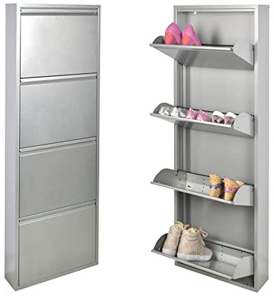 ZAPATERO ¡Garantía de 15 años! Ahorra espacio| 4 gavetas| Plata| Gabinete Organizador Italiano| para 8-12 pares de zapatos o botas en solo 15 cm| sin montar| de metal para interior y exterior