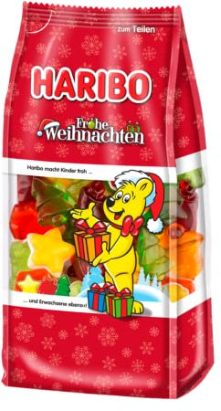 Haribo Frohe Weihnachten, Caramelle Gommose A Forma di Oggetti Natalizi, Gusto Frutta, Ideale Come Regalo Per Natale - 300gr