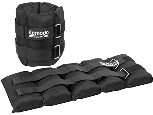 KOMODO Adjustable Ankle Weights with Removable Weight Pouches for Wrist Foot Strength Endurance Training (Black, 2 x 5kg (10kg Total))