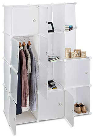 Relaxdays Regalsystem mit 10 Türen, DIY, Cubes, Ablagen, Kleiderstange, Kunststoff, Metall, HBT: 146x110x46 cm, weiß