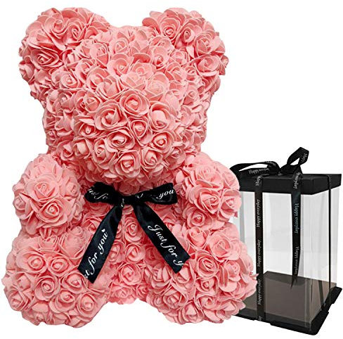 Boodtag Rosen-Teddybär mit Band, Geschenkbox inklusive, Forever künstliche Blumen für Valentinstag, Geburtstag, Jahrestag (Rosa, Höhe: 35 cm)