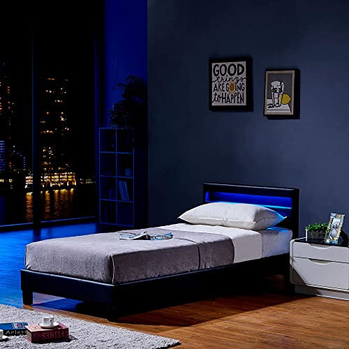 Home Deluxe - LED Bett Astro - Schwarz, 90 x 200 cm - Inkl. Lattenrost I Polsterbett Design Bett inkl. Beleuchtung