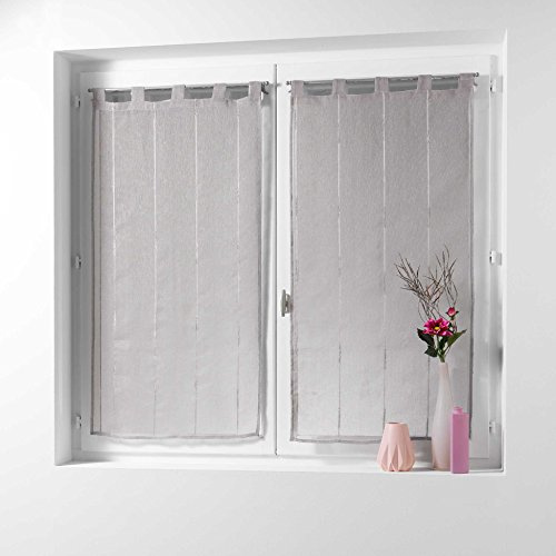 Douceur d'Intérieur CDaffaires Paire Droite Passants 2 x 90 x 120 cm Voile Sable Fils Chenille linahe Taupe