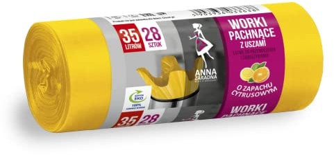 ANNA ZARADNA ST-AZ-033638 Bin Liners with Handles, 35 L, Strong, Pack of 28, Citrus Fragrance, Rubbish Bag for Household and Office, Made of HDLD Film, Colour: Yellow