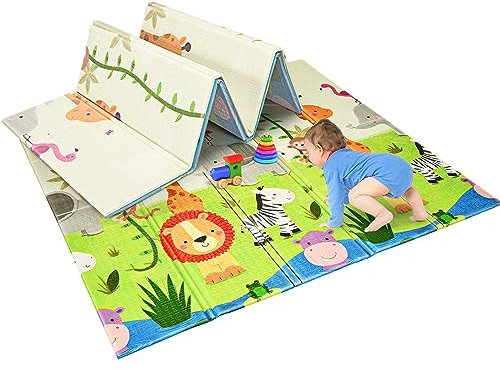DREAMADE Faltbare Spielmatte Baby, 200 x 180 cm Doppelseiten Spieldecke aus XPE, Krabbelmatte für Indoor & Outdoor, Tragbare Babymatte für Laufstall & Picknick (Grün)