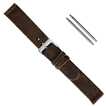 Uhrbanddealer Uhrenarmband Damen 14mm, Ersatzband Vegan, Material Kork, Farbe Braun matt, Set 525814s