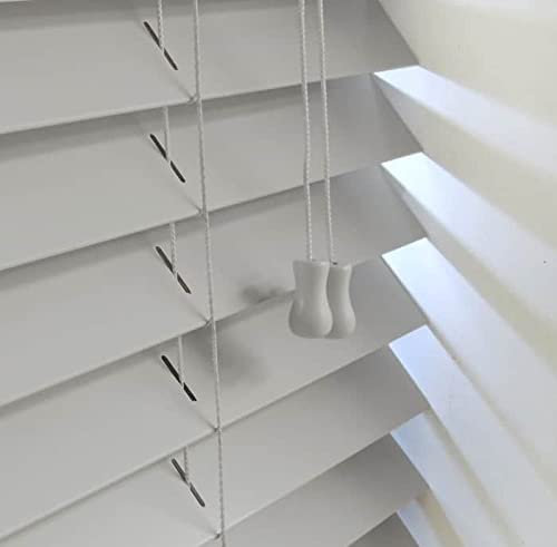 FAUX WOOD VENETIAN BLINDS 50MM SLATS TRIMMABLE EASY FIT OFFICE HOME (90cm Width x 150cm Drop, String, Grey)