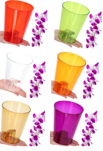 B2C Plant Orchid Pot Plastic 8 Colours Gloss Oval Planter Transparent Clear 12 cm (Purple transparent, Round)