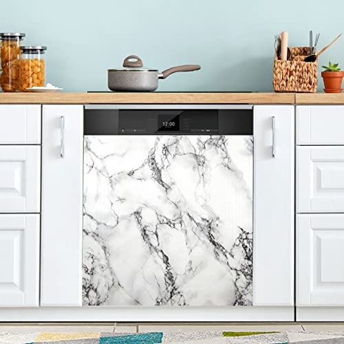 Marble Texture Grey and White Dishwasher Magnet Cover, Kitchen Decor Dishwasher Door Cover Sheet Decorative Magnetic Wallpaper for Home Cabinets Panel Decal 23 x 26 Inches