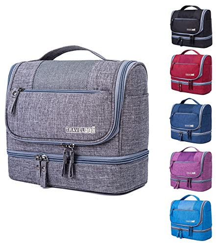 Kulturtasche Damen Herren, Kulturbeutel zum Aufhängen Große Reise Kosmetiktasche Tragbare Unisex Waschtasche Schminktasche für Reisen,Camping (Grau)