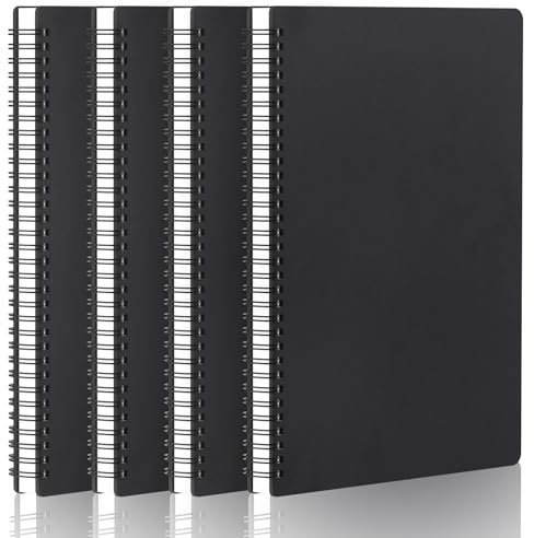Yarotm Spiral Notizbuch Liniert A4 – 4er Pack Spiralblock A4 21x29.2cm - 100g/m² Liniert Papier Notizblöcke - 60 Blatt Spiralbindung Notebook A4 für Memos Tagebuch