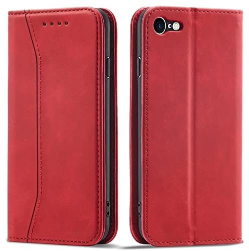 OKZone Compatible with iPhone 6S / 6 Case, Magnetic Leather Flip Foldable Card Slots Shockproof Stand Function (Red)